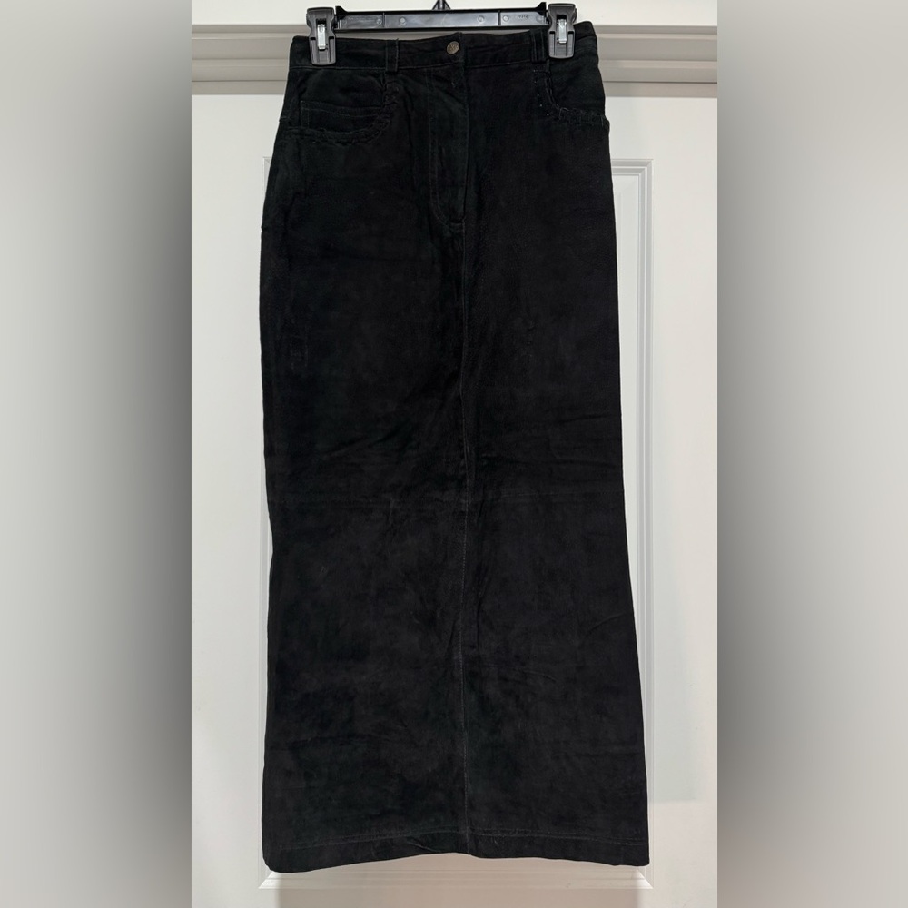 Vintage Express‎ Long Black Suede Skirt with Whipstitch Detail Size 5/6